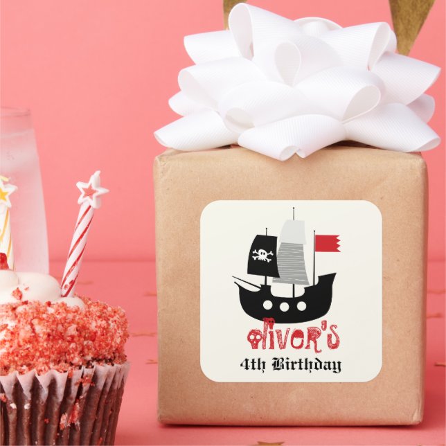 Pirate Ship Skeleton Birthday Party Favour Sticker (Party)