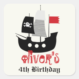 Pirate Ship Skeleton Birthday Party Favour Sticker
