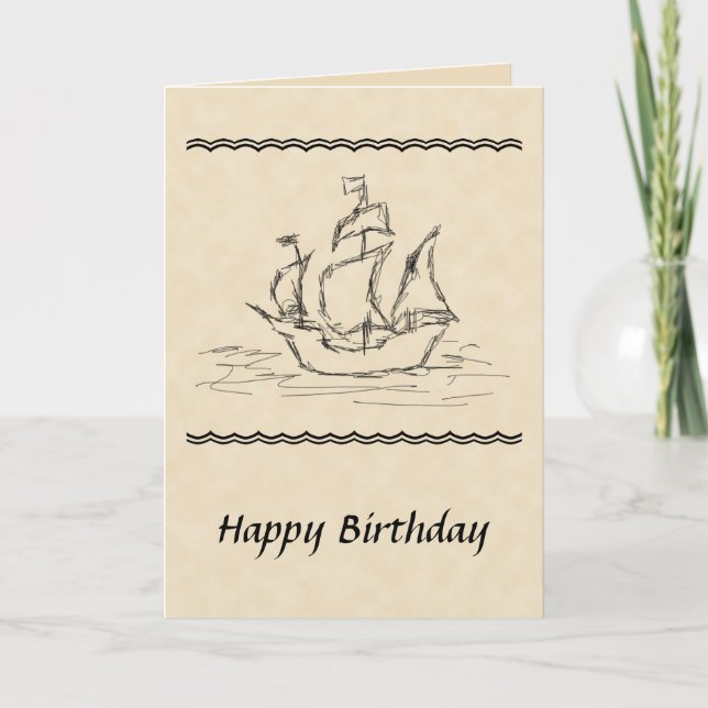 Pirate Ship Sketch Birthday Card. Nautical. Custom Card (Front)