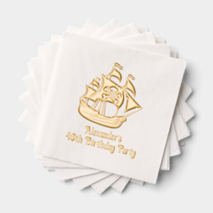 Pirate Ship Skull Crossbones #2 Birthday Any Age Foil Napkins