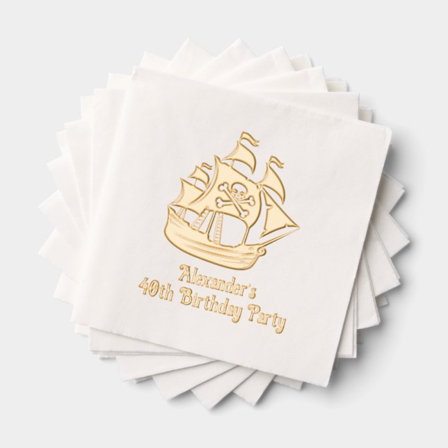 Pirate Ship Skull Crossbones #2 Birthday Any Age Foil Napkins (Insitu (Stacked))