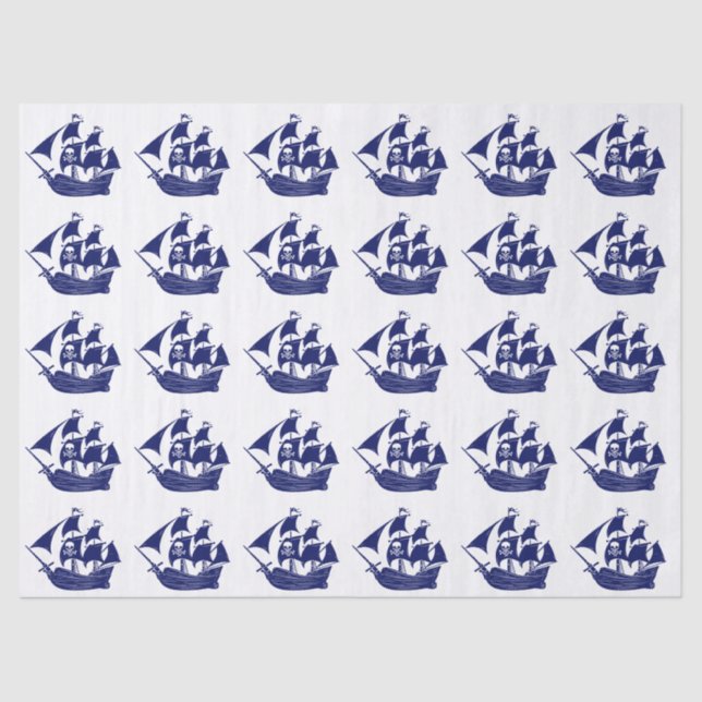 Pirate Ship Skull Crossbones DIY Colours Blue Tissue Paper (Front)