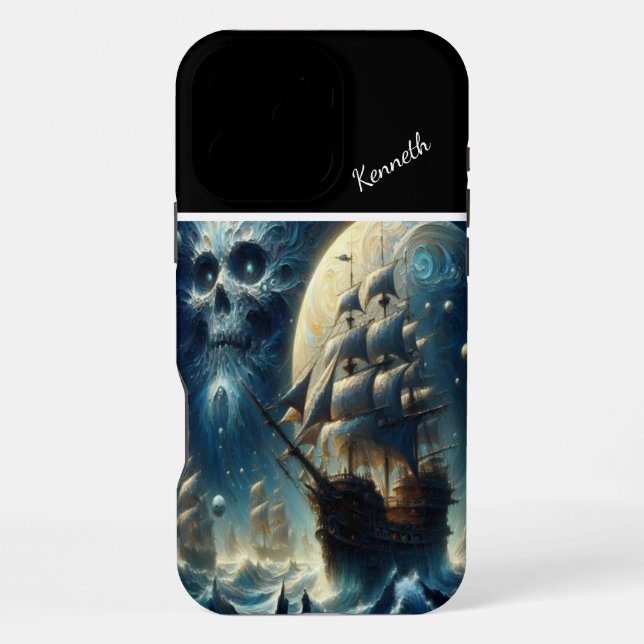 Pirate Ship Skull Moon's Shadow iPhone Case (Back)