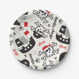 Pirate Ship Skulls Boy Birthday Party Custom Name Paper Plate