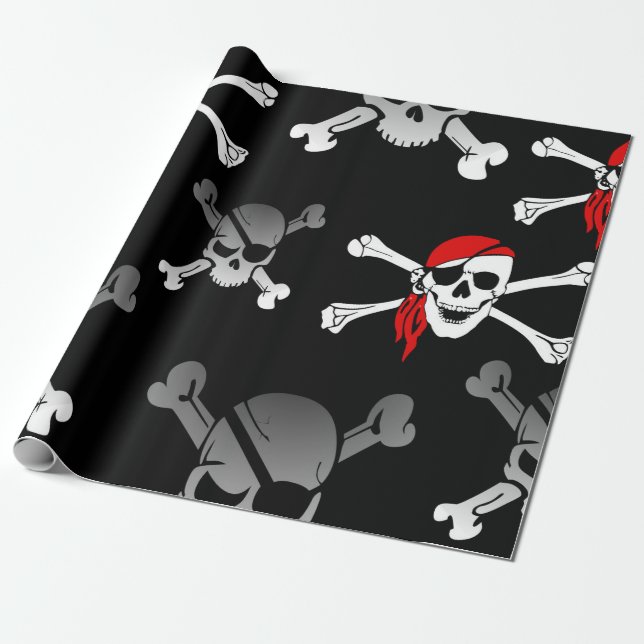 Pirate Ship Skulls Wrapping Paper  (Unrolled)