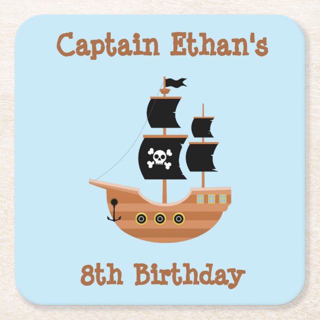 Pirate Ship Square Paper Coaster (Front)