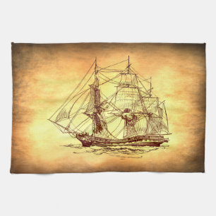pirate ship tea towel