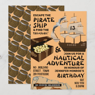 Pirate Ship Theme, Escape Room, Birthday Party Invitation