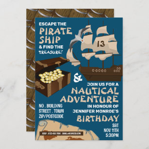 Pirate Ship Theme, Escape Room, Birthday Party Invitation