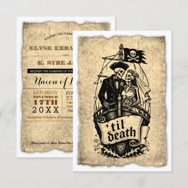 pirate ship til death wedding invitations (Front/Back)