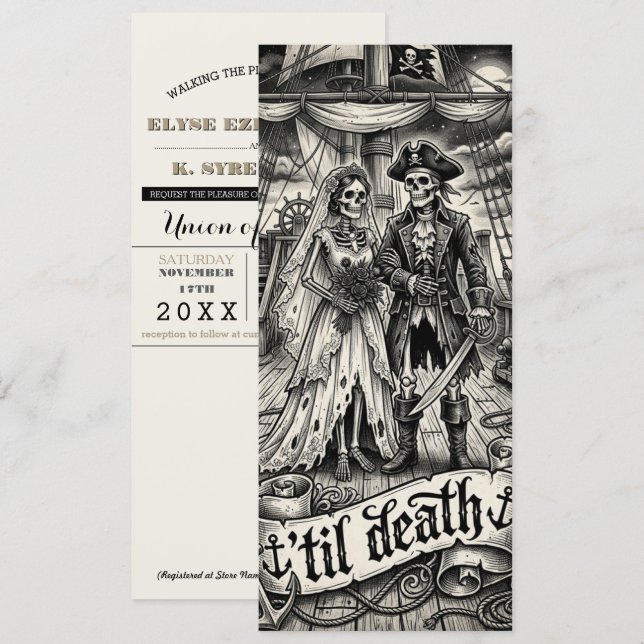 pirate ship til death wedding invitations (Front/Back)