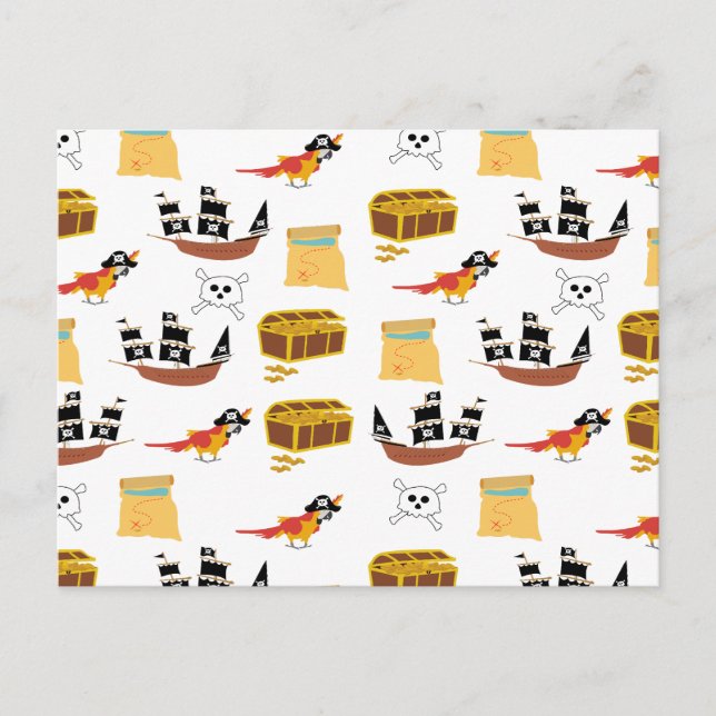 Pirate Ship Treasure Chest Theme Pattern Holiday Postcard (Front)
