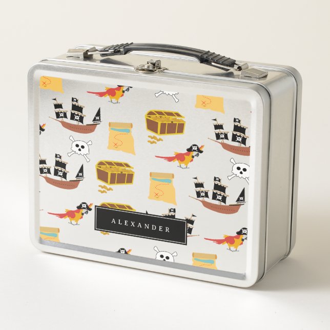 Pirate Ship Treasure Chest Theme Pattern Metal Lunch Box (Front)