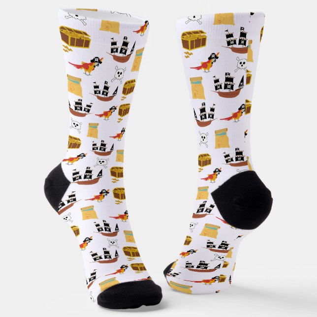 Pirate Ship Treasure Chest Theme Pattern Socks (Angled)