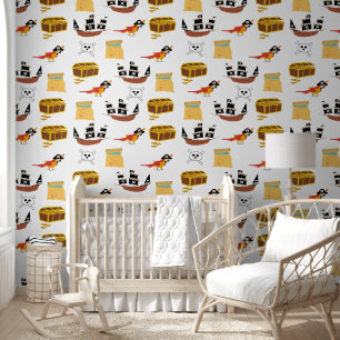 Pirate Ship Treasure Chest Theme Pattern Wallpaper