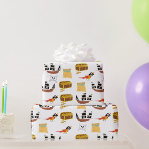 Pirate Ship Treasure Chest Theme Pattern Wrapping Paper