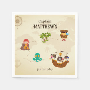 Pirate Ship Treasure Map Kid's Birthday Party Napkin