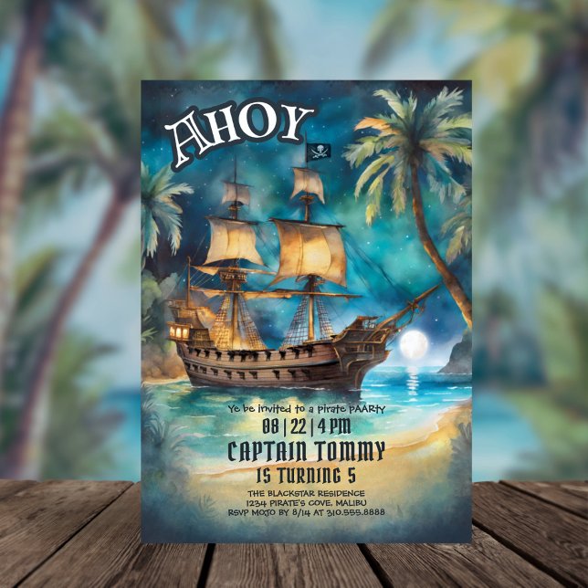 Pirate Ship Tropical Cove Birthday Invitation (Creator Uploaded)