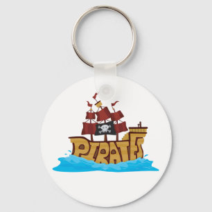 Pirate Ship Typography with Skull Flag Key Ring