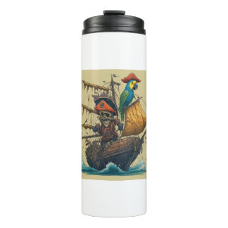 pirate ship with a parrot thermal tumbler