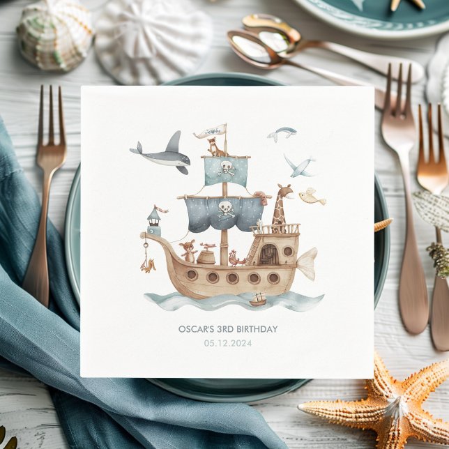 Pirate Ship with Animals Kids Party  Napkin (Creator Uploaded)