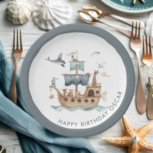 Pirate Ship with Animals Kids Party Paper Plate