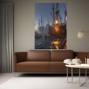pirate ships on the sea   AI Art Poster