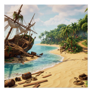 Pirate Shipwreck Illustration Poster