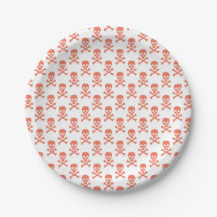 Pirate Silhouette Crossbones Colourful Kids Orange Paper Plate