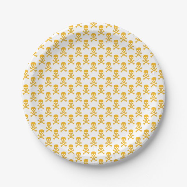 Pirate Silhouette Yellow Crossbones Colourful Kids Paper Plate (Front)
