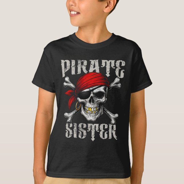 Pirate Sister Jolly Roger Flag And Skull Crossbone T-Shirt (Front)