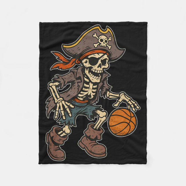Pirate Skeleton Basketball Halloween Pirate Costum Fleece Blanket (Front)