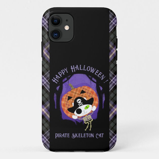 Pirate skeleton cat and plaid Case-Mate iPhone case (Back)