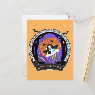 Pirate skeleton cat holiday postcard