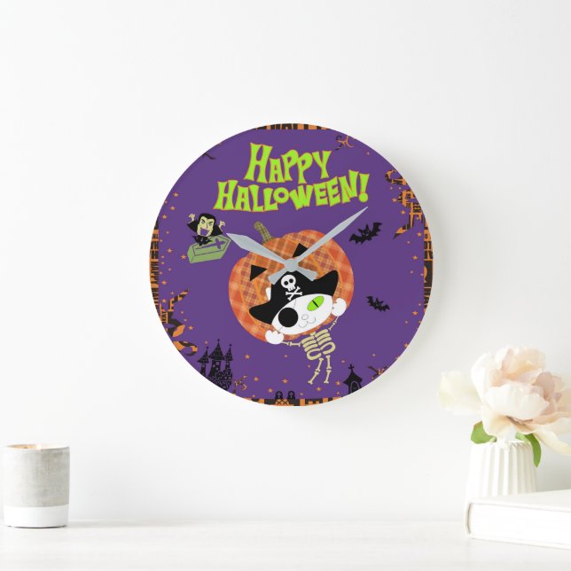 Pirate skeleton cat large clock (Home)