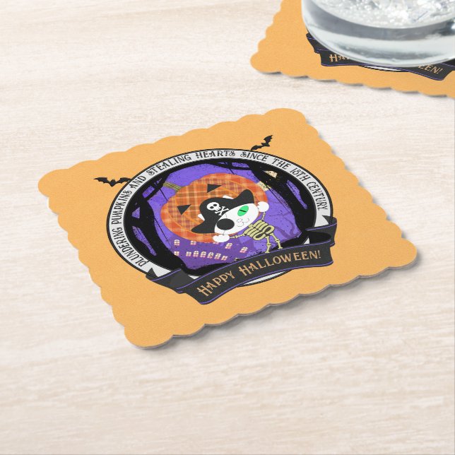 Pirate skeleton cat paper coaster (Angled)