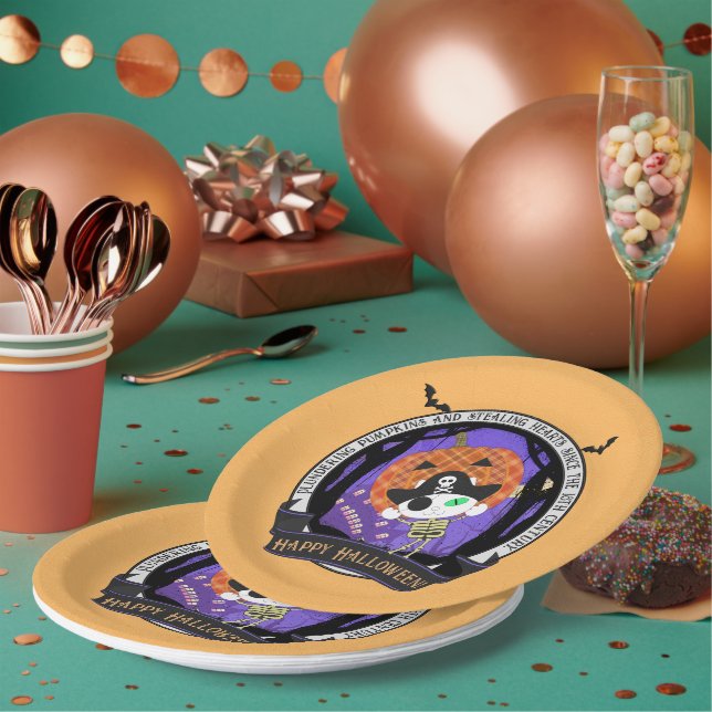 Pirate Skeleton Cat  Paper Plate (Multi)