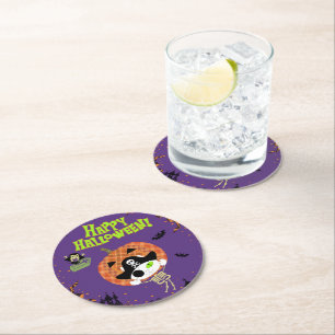 Pirate skeleton cat round paper coaster