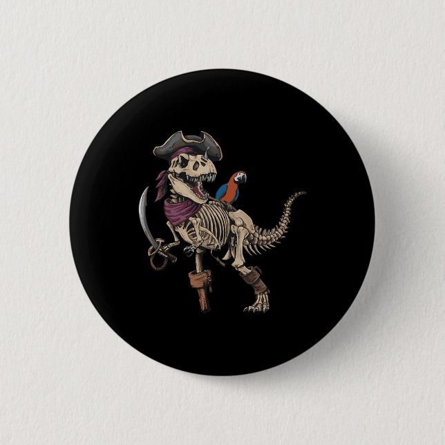 Pirate Skeleton Dinosaur T Rex Funny Tyrannosaurus 6 Cm Round Badge (Front)