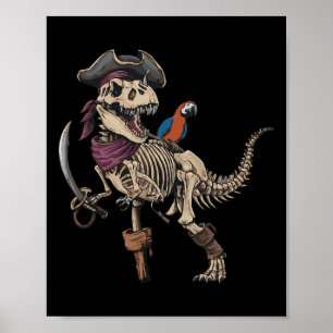 Pirate Skeleton Dinosaur T Rex Funny Tyrannosaurus Poster