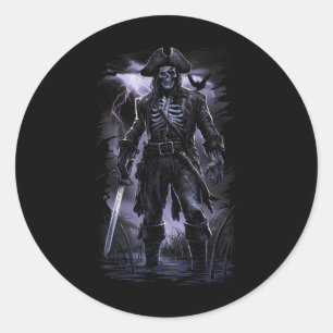 Pirate Skeleton Ghost Ship Halloween Costume Party Classic Round Sticker