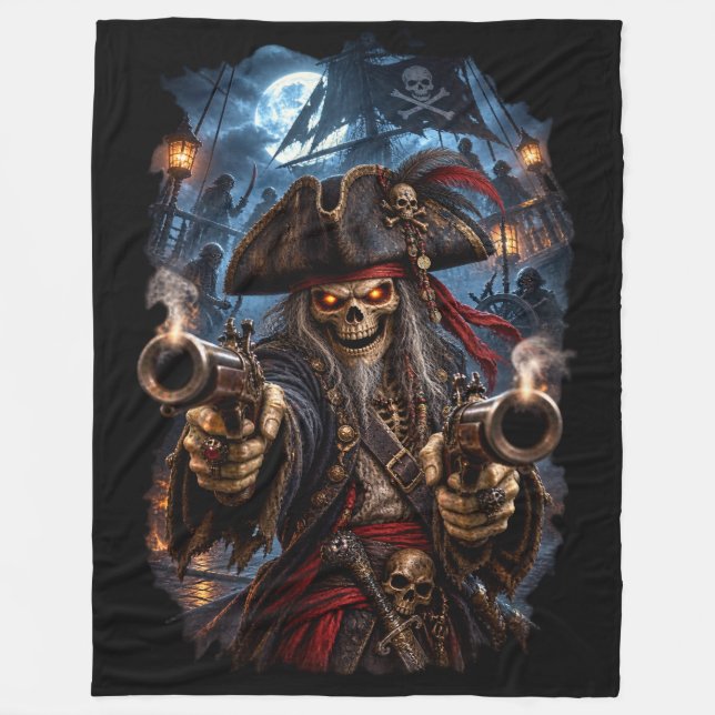 Pirate Skeleton Gunslinger Fleece Blanket (Front)