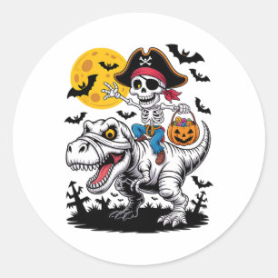Pirate Skeleton Halloween T Rex Candy Dinosaur Shi Classic Round Sticker