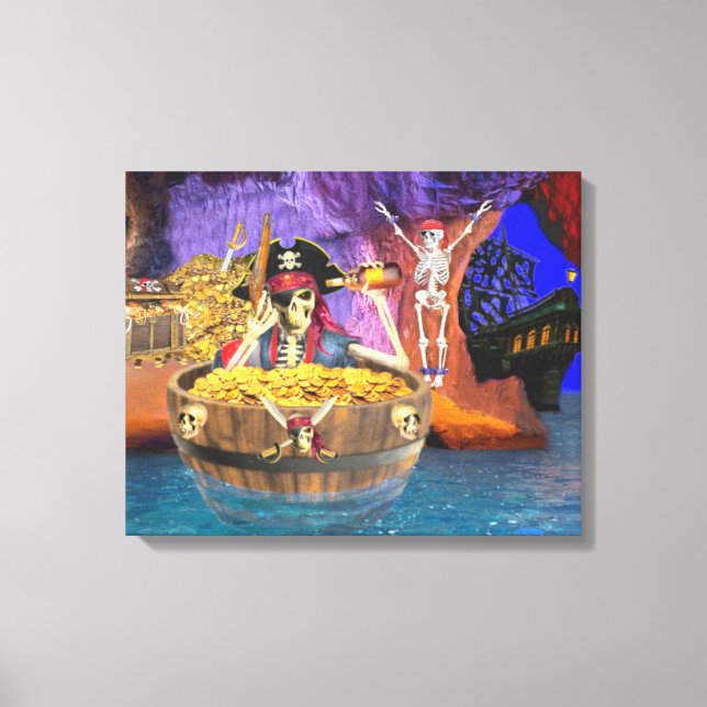 PIRATE SKELETON IN A BARREL CANVAS PRINT (Front)
