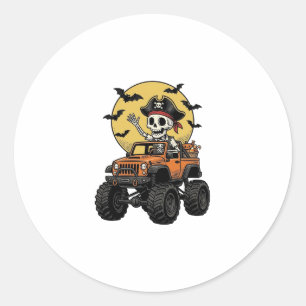 Pirate Skeleton Monster Truck Halloween Design_1 Classic Round Sticker