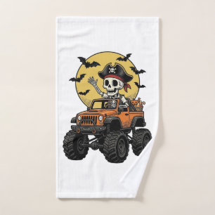 Pirate Skeleton Monster Truck Halloween Design_1 Hand Towel