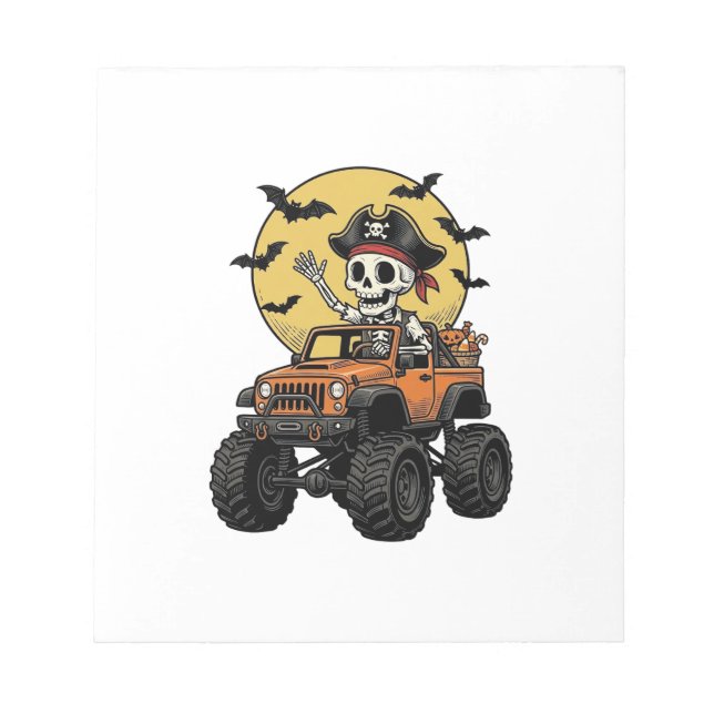Pirate Skeleton Monster Truck Halloween Design_1 Notepad (Front)