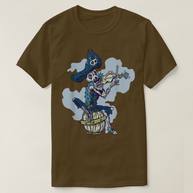 Pirate Skeleton Skull Power Music Plays Violin T-S T-Shirt (Design Front)