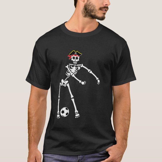 Pirate Skeleton Soccer Halloween Tshirt Flossing D (Front)