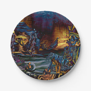 Pirate Skeleton Treasure Under the Sea Comic Art Paper Plate
